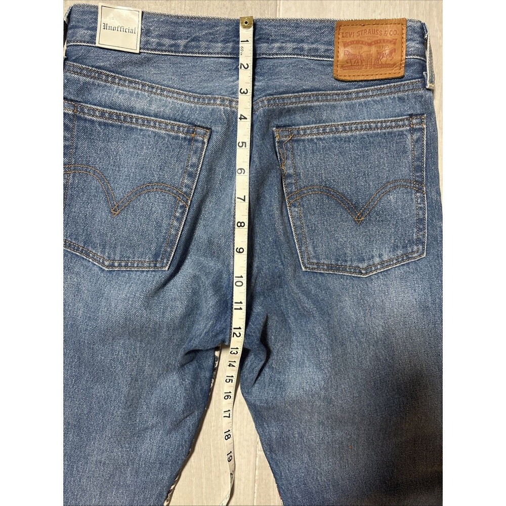 Levi’s Wedgie Straight  Jeans Patched  Paisley Button Fly Womens 26 - Picture 8 of 10